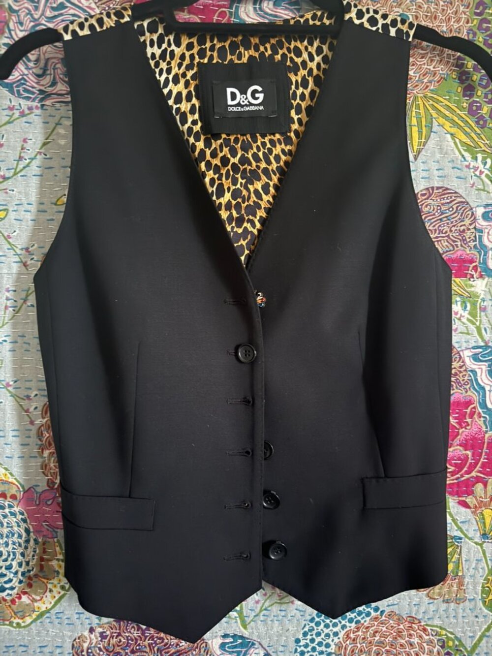 Dolce & Gabbana - women's vest - front blk Italian wool, leopard print silk back